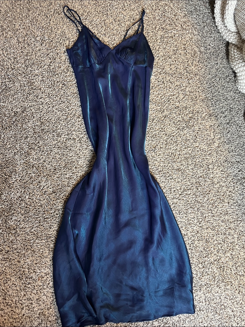 Navy Blue Iridescent Satin Slip Dress